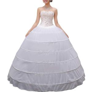 BBSET Women Crinoline Petticoat A-line 6 Hoop Skirt Slips Long Underskirt for Wedding Bridal Dress Ball Gown (White)