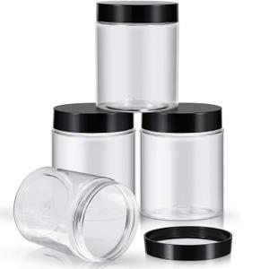 Patelai 4 Pieces Round Wide-mouth Leak Proof Plastic Container Jars with Lids for Travel Storage Makeup Beauty Products Face Creams Oils Salves Ointments DIY Making(10 Ounce,Black)