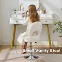Small White Vanity Stool Chair with Storage Ottoman Adjustable Vanity Chair with Folding Back, Makeup Ottoman Stool for Vanity Chrome Finish