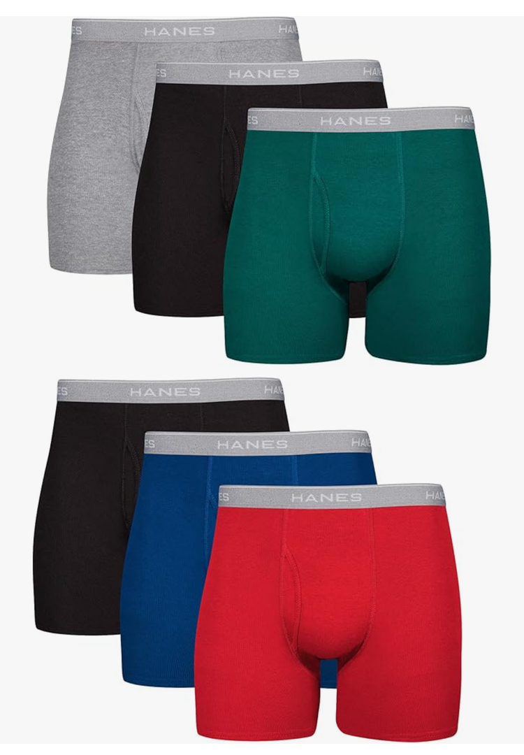 Hanes mens Underwear Boxer Briefs Pack, Cool & Breathable Cotton Moisture-wicking Underwear for Men, No Ride Up, 4 Pcs, Black, Grey, Blue, Red