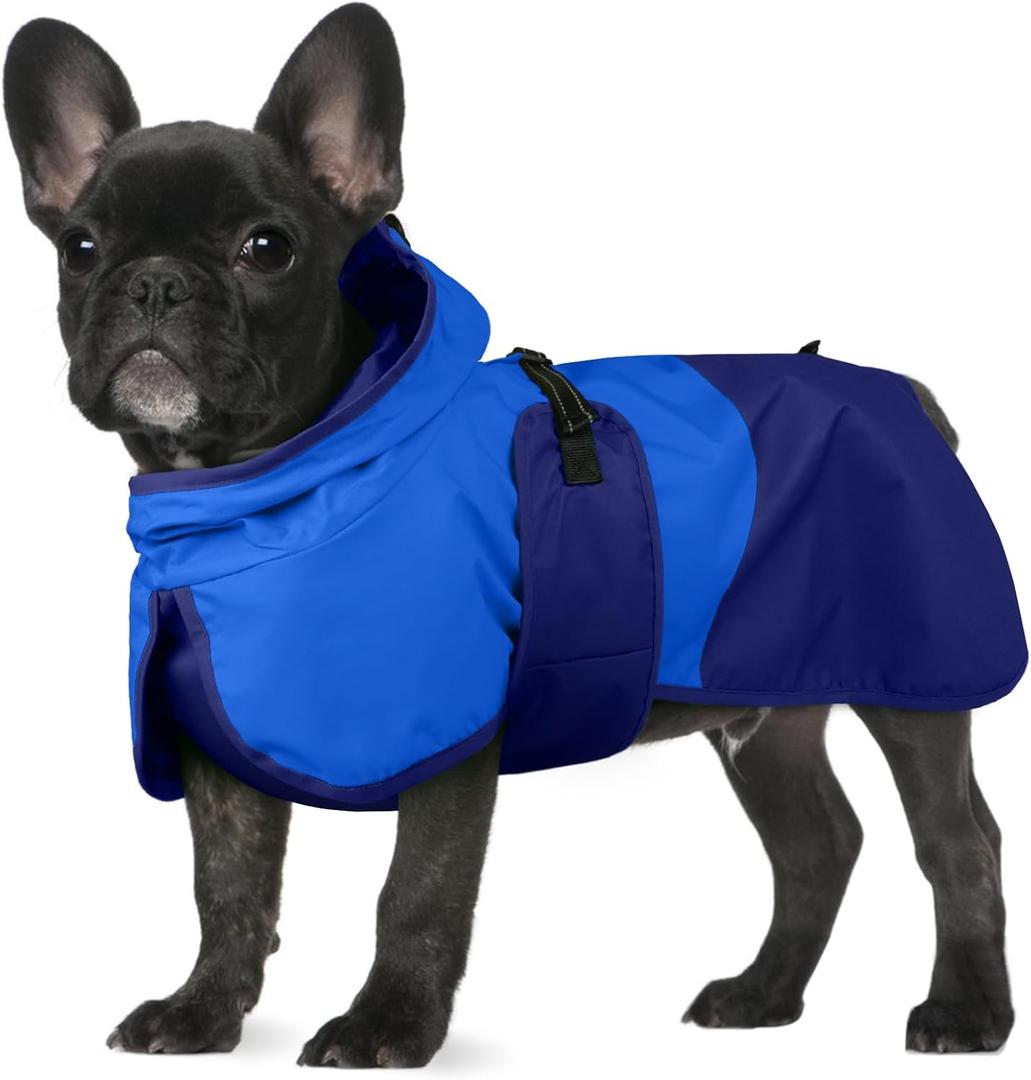 BRKURLEG Dog Raincoat Adjustable Dog Rain Jacket with Hood Dogs Waterproof Rainproof Jacket with Leash Hole Pet Poncho Rain Coat Poncho with Reflective Strip, Blue, S