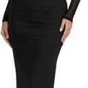 Narecte Women's Formal Dresses Mesh Ruched Maxi Dress Square Neck Long Sleeve Bodycon Fall Wedding Guest Cocktail Dress (Medium, Black)