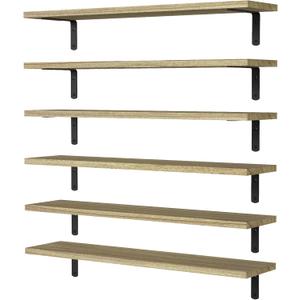 WOPITUES Wood Floating Shelves Set of 6, 24 inch Long Floating Shelves for Wall Decor, Farmhouse Shelf for Bedroom, Bathroom Storage Shelves, Book Shelves for Living Room - Rustic Brown