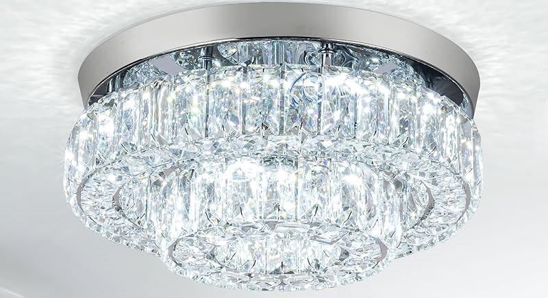 HOPGGIE 11.8" 2-Tier Crystal Chandelier LED Ceiling Light Semi Flush Mount Ceiling Light Fixtures Modern Chandelier Light for Closet Hallway Bedroom Foyer Kitchen (Cool White)