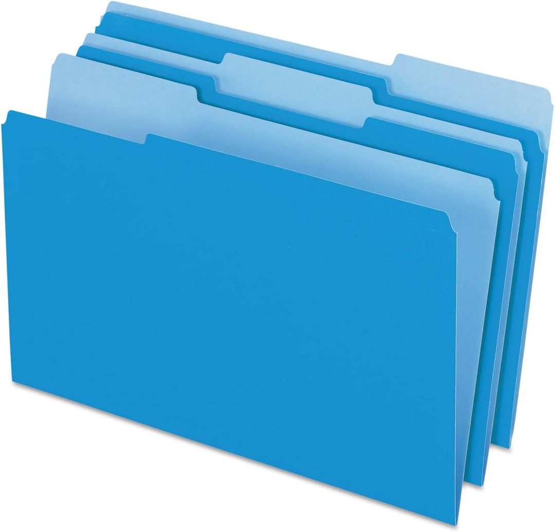 Pendaflex Two-Tone Color File Folders, Legal Size, Blue, 1/3 Cut, 100/BX (153 1/3 BLU)