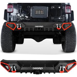 OEDRO Off Road Rear Bumper Combo Compatible with 2007-2018 Jeep Wrangler JK & JKU Unlimited (2/4 Doors), Full Width Back Bumper with Hitch Receiver & 2 x D-Rings