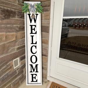 Welcome Sign for Front porch Standing 45"X9"Large Wood Frame Outdoor Tall Welcome Signs Vertical Decor for Farmhouse Rustic Home Modern Outside Front Door Wall Decorations, White