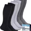 Pembrook Light Cotton Compression Socks for Men & Women - 3 Pairs | 8-15 mmHg Light Compression Socks for Men, Comfort and Support (Large, Black/White/Gray - 3 Pairs)