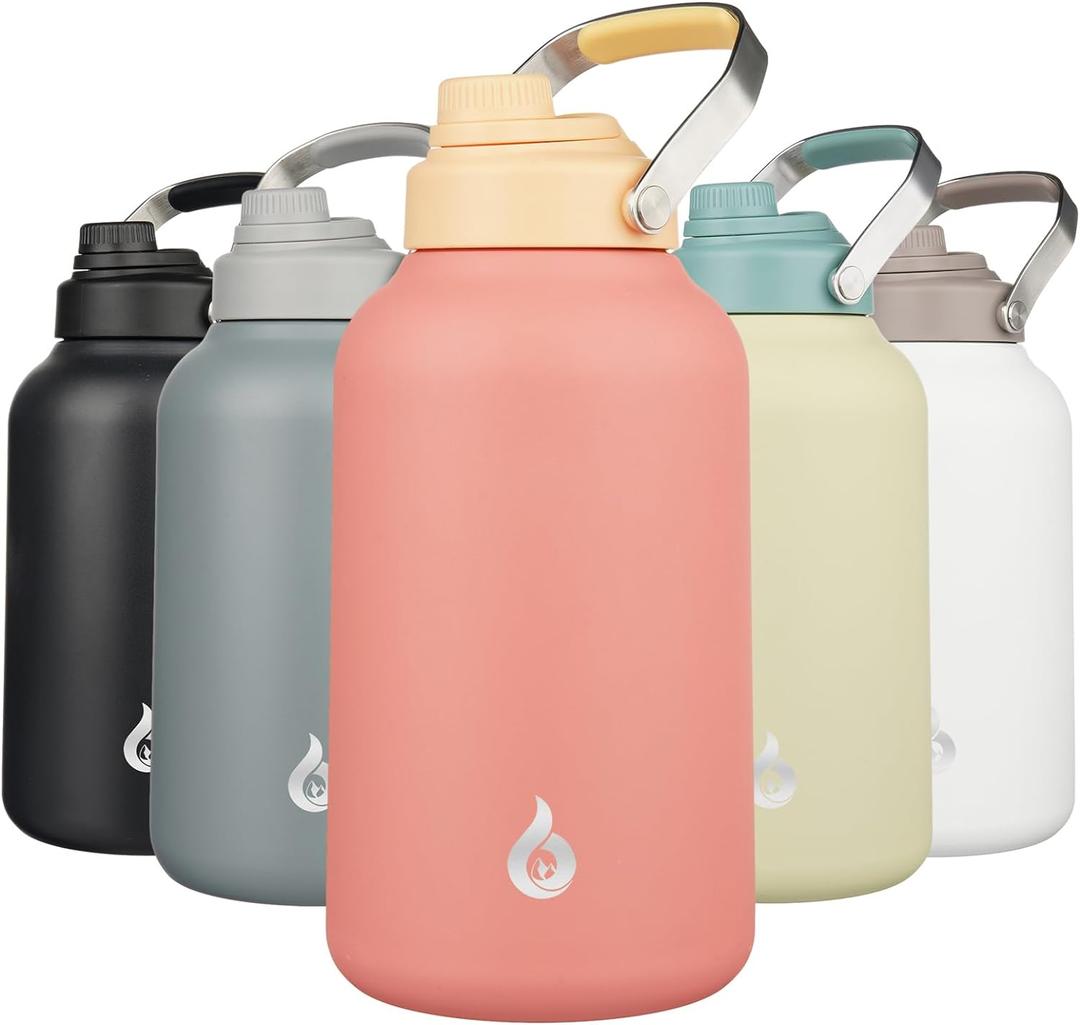 BJPKPK 1 Gallon Water Bottle Insulated, Dishwasher Safe 128oz Large Water Jug with Metal Handle & BPA Free Spout Lid, Stainless Steel Metal Jug for Gym, Sports & Hiking, Pink