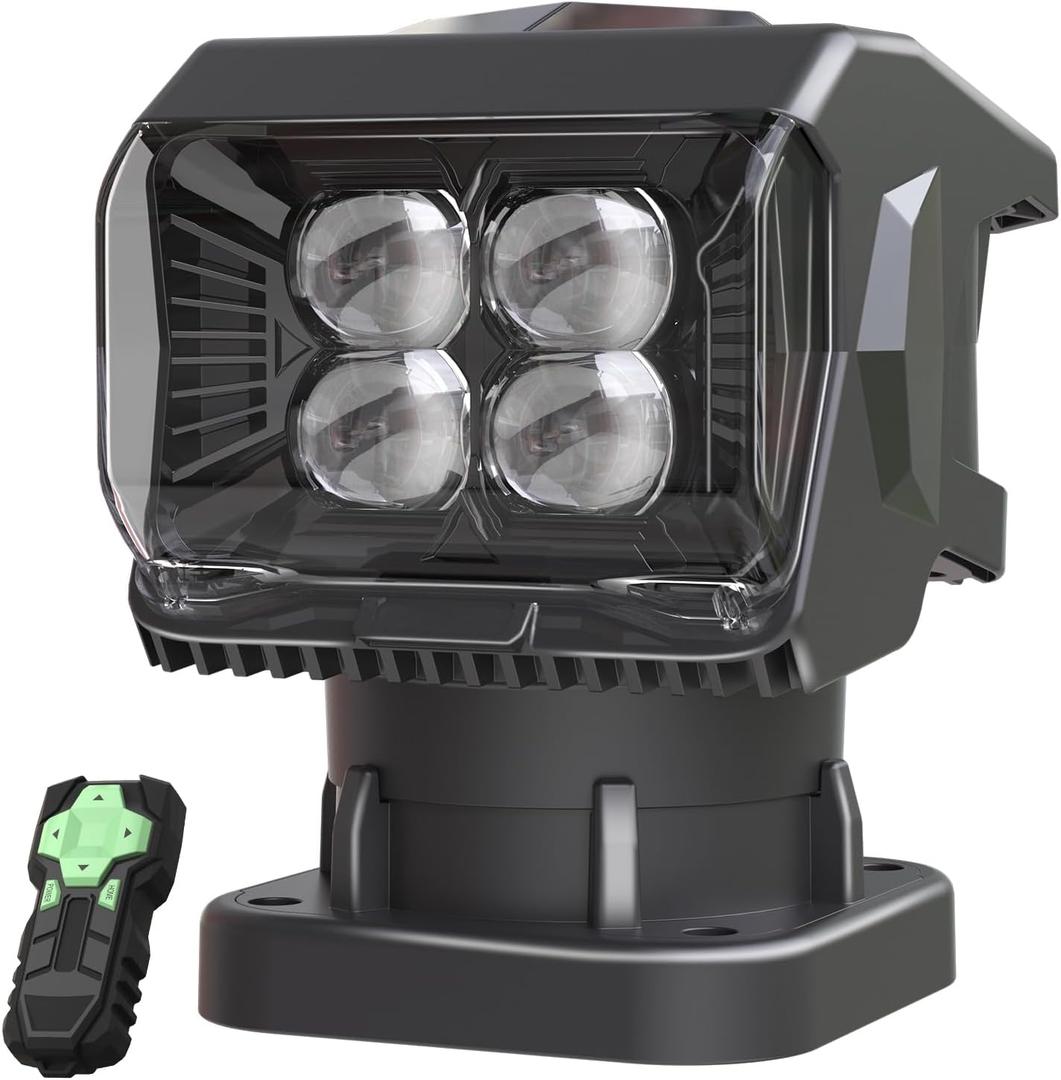 BORDAN Remote Control LED Spotlight for Trucks, 50W Outdoor Searchlight, 360Rotating Automatic Search Lights for Offroad Hunting Pickup Camping Boat, Go Outdoor Spot Lights 12V/24V, 5 Strong Magnets