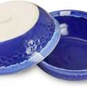 roro Handmade Ceramic Stoneware Glossy Seafoam Stylish Blue Wavetop Bowls, 7 Inch Wide | Set of 2
