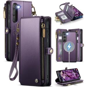 Defencase for Galaxy S23 Magnetic Wallet Case Compatible with Magsafe with RFID Blocking Zipper & Card Holder for Women Men, PU Leather Detachable Phone Case for Samsung Galaxy S23 5G 6.1", Purple