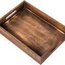 Rustic Brown Wood Food Serving Tray Cutout Handles Breakfast in Bed Coffee Wine Rectangular Ottoman Nesting Crate Tabletop Storage Box Desktop Document Holder Party Office Home Kitchen