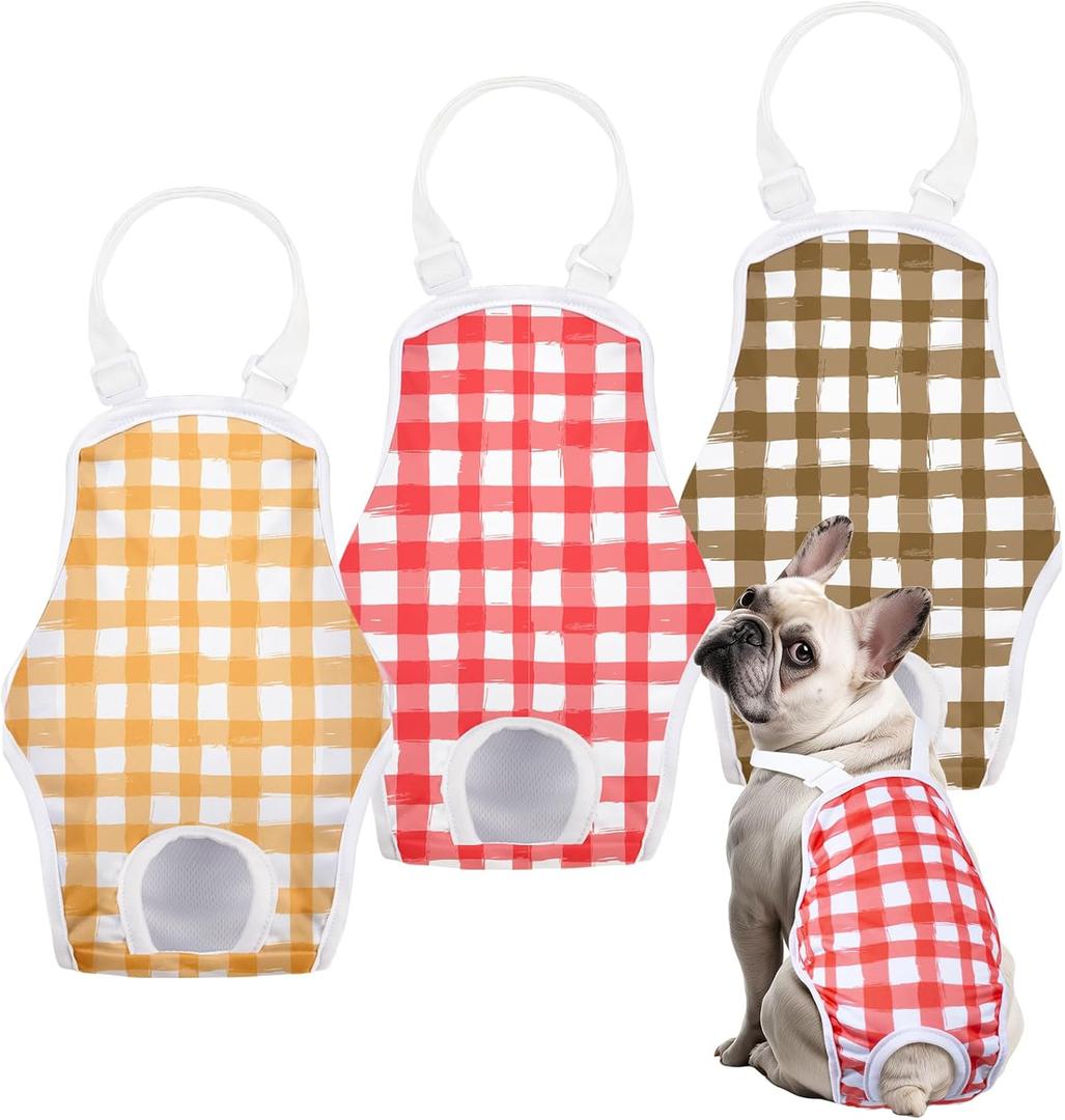 3 Pack Washable Female Dog Diaper with Adjustable Suspender, Reusable Doggie Period Panties for Heat, Fixed Onesie for Active Dogs, Absorbent Leakproof S