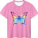 LQSZ Girls Outfit Summer Party Dress T-Shirt Skirts With Bag 3-Piece Set Back to School TuTu for Toddler Kids 4-12Years (Pink)