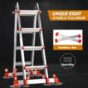 Soctone Ladder, A Frame Extension Ladder, Multi Position with Stabilizer Bar, 330 lbs Weight Rating Telescoping Ladder for Household or Outdoor Work, 14 Ft, Orange