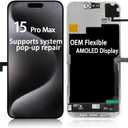 【Fixes System Pop-Ups】 OEM-Grade Quality for iPhone 15 pro max Screen Replacement, Inch Promotion 120Hz AMOLED Display, Equipped with 3D LCD Touch Digitizer, Protective Film and Repair Tools