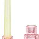 Glasseam Glass Tapered Candlestick Holders: 2 Pcs Ribbed Pink Candle Sticks Holder Decor Modern Fluted Taper Candle Holders for Table Centerpiece Pink Wedding Decor Valentine Dinner Parties