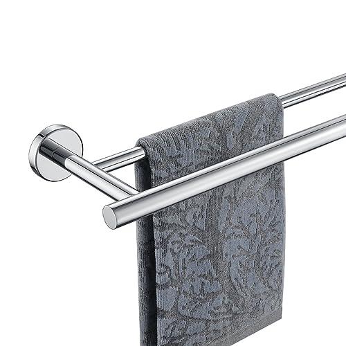 JQK Chrome Towel Bar, 24 Inch 304 Stainless Steel Thicken 0.8mm Double Bath Towel Rack for Bathroom, Towel Holder Polished Chrome Wall Mount, Total Length 27.16 Inch, TB100L24-CH