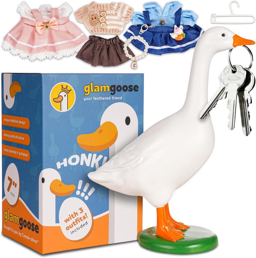 Create-ables Desk Goose with Set of Three 7 Inch Desk Goose Outfits 7 Inches, Desktop Goose Statue with Weighted Base, Cute Home Decor, Desk Office Decor, Birthday Gifts for Women (Set C)