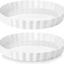 LOVECASA Porcelain Pie Pan Quiche Baking Dish,10 Inch Non-Stick Round Pie Dish Quiche Pan,Tart Pan with Ruffled Edge, Pie Plate for Apple, Quiche, Pot Pies, Tart, Set of 2, White