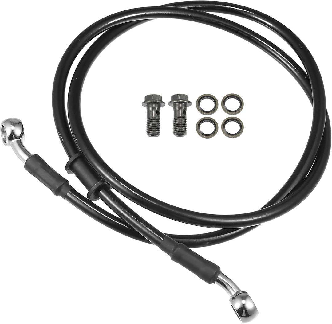 Motoforti Universal Brake Hose Motorcycle ATV Dirt Bike Motocross Braided Hydraulic Brake Line Oil Hose Pipeline, 110cm, Metal, Black Silver Tone, 1 Set