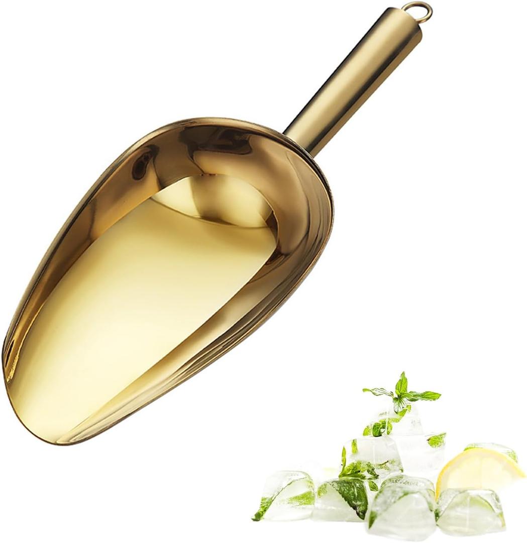 Stainless Steel Ice Scoop 6OZ Small Food Candy Scoop for Kitchen Bar Party Wedding Metal Ice Scooper for Ice Bucket Gold, Glass Cylinder vases for Centerpieces, Clear Ribbed Bud Vases for Wedding Decorations, Floral Vase Bulk Flower vases, Tall Glass Hurricane Candle Holder for Table Shelf, Party(Ribbed)