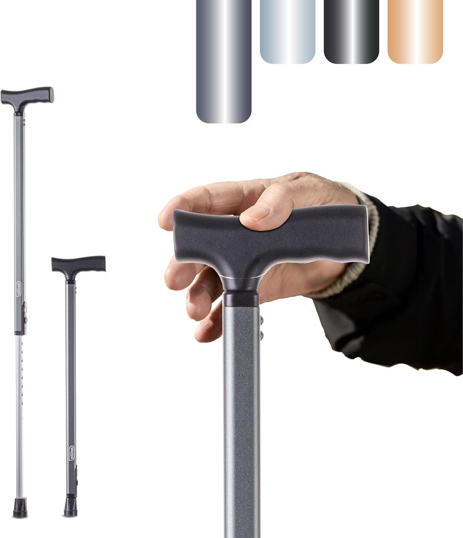 Walking Cane, Folding Cane, Portable Aluminium Alloy Frosted Anti‑Skid Elderly Walking Stick Multifunction Folding Ultralight Tbr