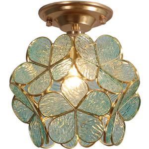 Bieye L10824 Flower Petals Tiffany Style Stained Glass Close to Ceiling Light for Home Decor (Textured Aqua Blue, 8" Cherry Blossom)