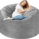 Homguava 4 FT Bean Bag Chair: 4' Bean Bags with Memory Foam Filled, Large Beanbag Chairs Soft Sofa with Dutch Velvet Cover-Light Grey