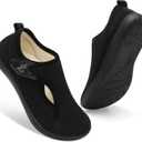 LeIsfIt Womens Slippers Wide Diabetic Shoes Adjustable Arthritis Edema House Shoes Indoor Outdoor Slippers, Size 37 (Black)