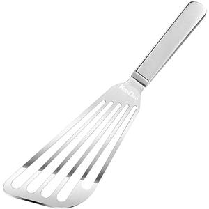 KSENDALO Thin Fish Spatula Stainless Steel -Flexible Slotted Egg Flipper with Angled Blade & Comfortable Hollow Grip, Metal Turner for Fish Egg Omelettes Pancakes, All Cookware, Dishwasher Safe (11.8"L x 2.75"W)