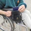 Waterproof Three Pockets Wheelchair Front/Side Frame Pouch with Reflective Strip Easy-to-use Button for Small Essentials Daily Travel, Black