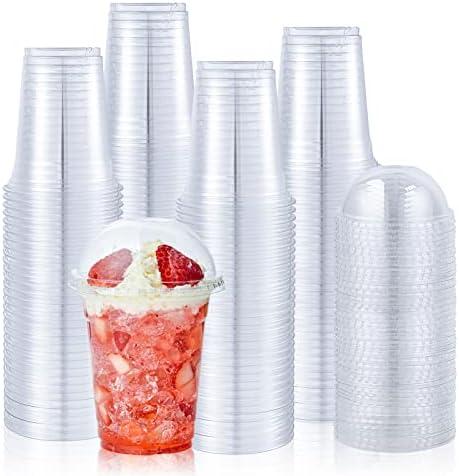 Lilymicky [100 Sets 16 oz Clear Plastic Cups With Dome Lids, Disposable Plastic Drinking Cups, 16 oz Parfait Cups for Ice Coffee, Smoothie, Bubble Boba
