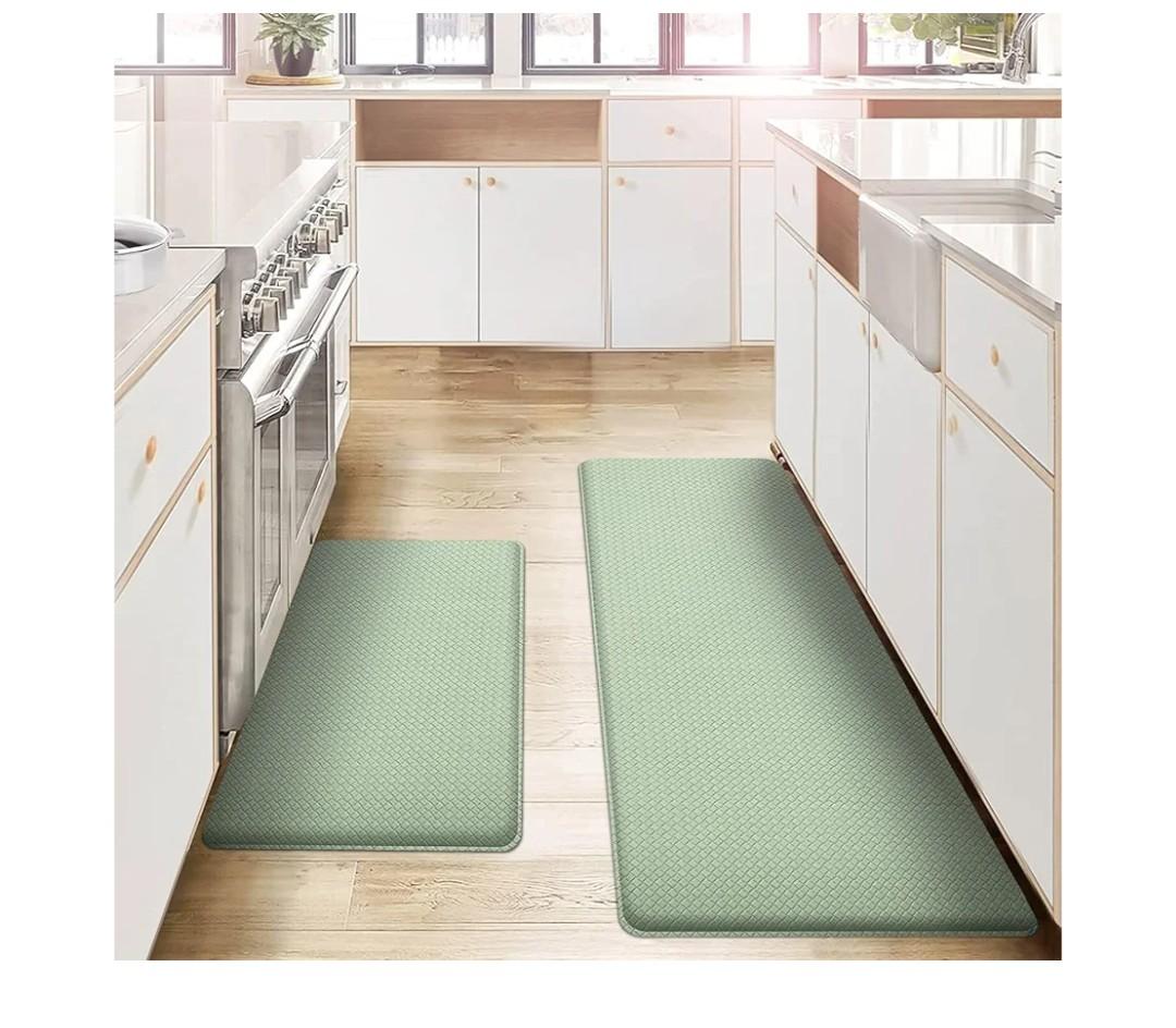 AUTODECO Kitchen Mats and Rugs Set of 2 - Cushioned Anti-Fatigue Kitchen Rug for Floor Washable 17"x29" +17"x59", Light Green