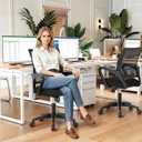 BestOffice | Ergonomic Office Chair | Mid-Back Swivel Desk Chair | Breathable Backrest & Lumbar Support | Adjustable Height | Sponge Seat | Rolling Wheels | Dark Black | for Adults & Women, 18 inches x 18 inches x 38 inches