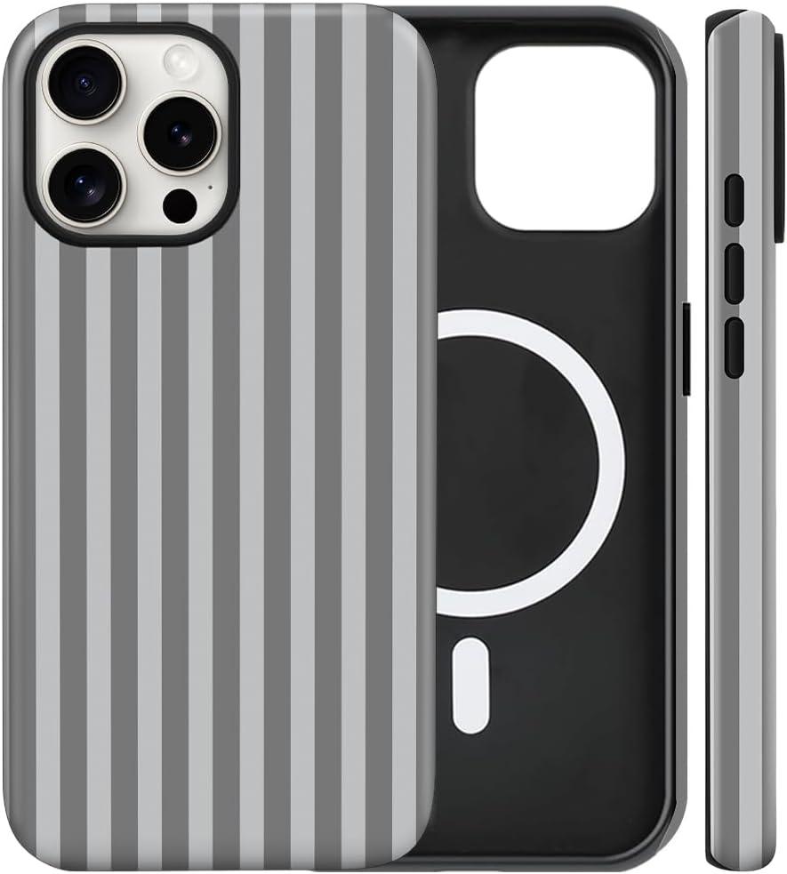Magnetic for iPhone 14 Pro Case Cute Stripes Phone Case, Gray
