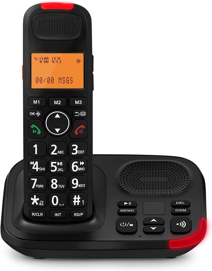 Sangyn Cordless Phone with Digital Answering Machine, Duplex Handset Speakerphone, Audio Assist, Speed Dialing,Big Buttons & Large Display for Home House Office,Black