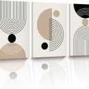 HesenDot Abstract Geometric Wall Art Set of 3, 30x40CM Minimalist Line Framed Canvas Prints, Boho Modern Neutral Beige Black Shapes Wall Decor for Living Room Bedroom Bathroom Office Home