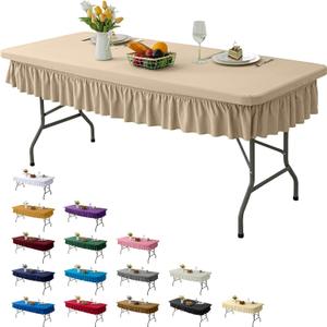8ft Khaki Stretch Tablecloth for Rectangular Tables - Flared Wrap Design, Waterproof, Wrinkle-Resistant, Washable - Ideal for Weddings, Parties, Banquets & Table Protection (96" x 30" (Rectangular))
