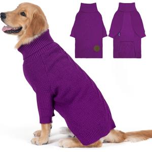 cyeollo Dog Sweater Pullover Turtleneck for Large Dogs, Classic Knitwear Fall Winter Cold Weather Dog Clothes Warm Pet Apparel Medium Large Dog Sweaters, Purple 2XL