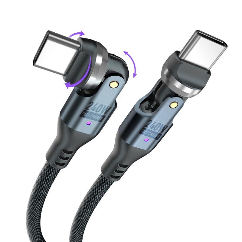 USB C to C Charger Cable [240W, Data Transfer,Carplay/Auto] 6ft 360/180/90 Degree Rotating Angle Type-C Braided Charging Cord for iPhone 17/16/15 Series,MacBook,iPad,Pixel,Samsung Galaxy S23/S24 Ultra