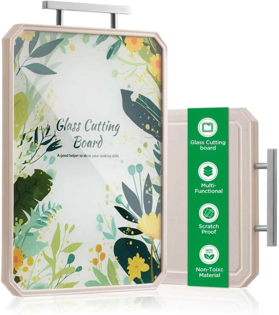 Glass Cutting Board,Double Sided Tempered glass cutting boards for Kitchen for Chopping Meat,Vegetables,Fruits,Cheese,Non toxic,Heat Resistant,Scratch-Resistant,Dishwasher Safe,Large Size 16"x11"