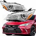 Pair Headlight Assembly Set For 2015 2016 2017 Toyota Camry SE LE XLE Hybrid Replacement Halogen Headlamps Driver and Passenger LH RH Side Chrome Housing Clear Lens OE Style (LH&RH)