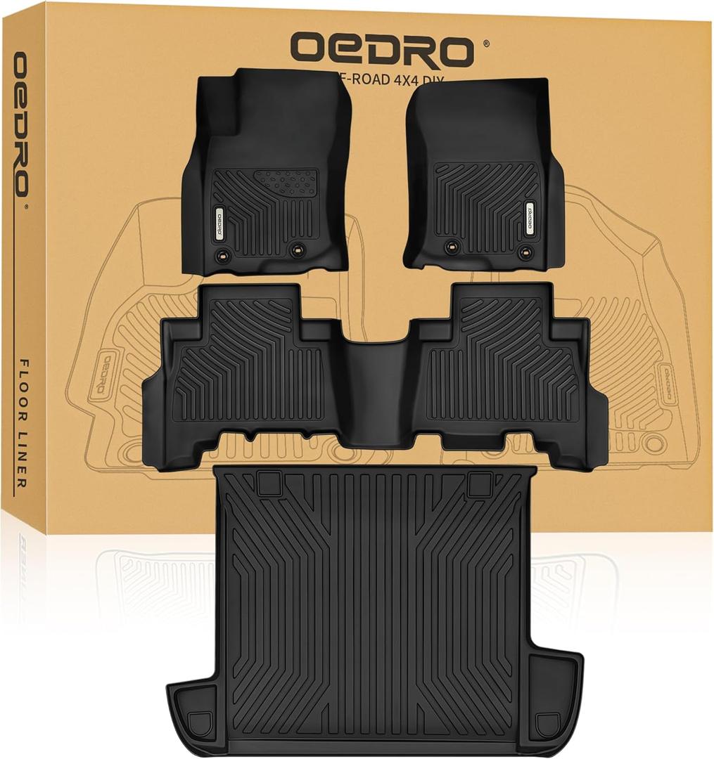 OEDRO Floor Mats & Cargo Liner Fit for Toyota 4Runner 2013-2024(Only 5 Seater, Not Fit 7 Seats), Custom Fit TPE All Weather Floor Liners for 4Runner Accessories, 1st & 2nd Row Car Mats Full Set, Black