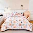 ANGIYUIN 6 Pieces Multi-Color Rainbow Full Bedding Set for Girls Kids Cute Cloud and Love Hearts Girls Comforter Set Soft Microfiber Kid Bed in a Bag with Comforter, Sheets, Pillowcases