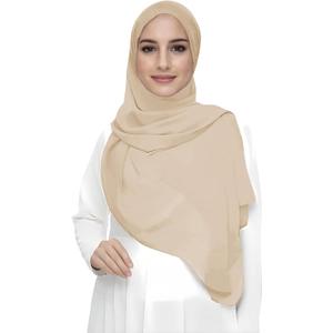Premium Chiffon Hijab Head Scarf Shawl Wrap for Muslim Women Lightweight (Beige)