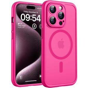 TOCOL Magnetic for iPhone 15 Pro Case, Upgraded Full Camera Protection, Compatible with Magsafe, Drop Protection, Translucent Matte Back Bumper Phone Cover 6.1-Inch (Hot Pink)
