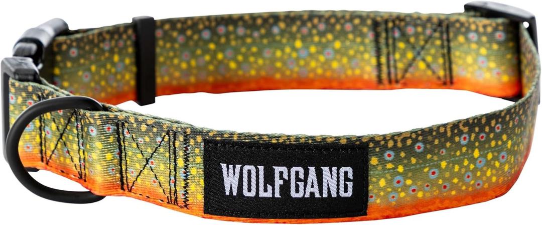 Wolfgang Heavy Duty, Adjustable Wide Venture Dog Collar with Quick Release Nylon Buckle for Walking & Training, BrookTrout Print, X-Large (1.25 Inch x 22-29 Inch) 