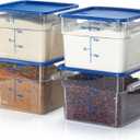 CURTA 4 Pack Food Storage Containers with Blue Lids - NSF Listed Commercial Grade in 12.0 Qt - Square, Clear, Polycarbonate